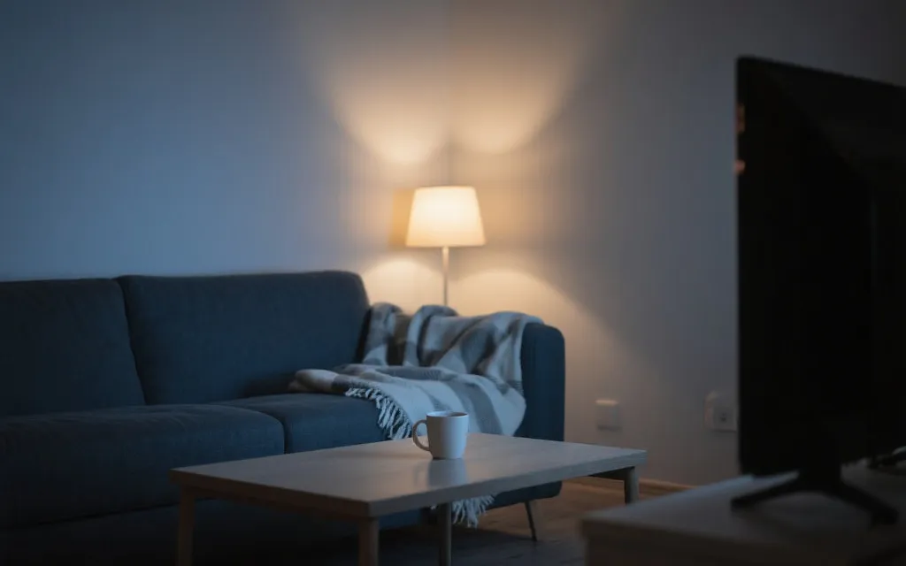 周末看球后的安静收尾：关灯、热茶、把遥控器放回原位